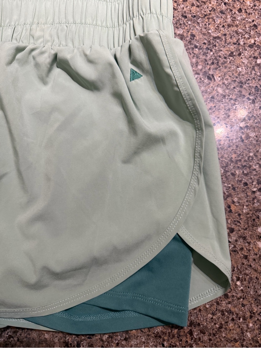 Women’s Sage Green Double-Layer Athletic Shorts with Smocked Waistband - Picture 2 of 4